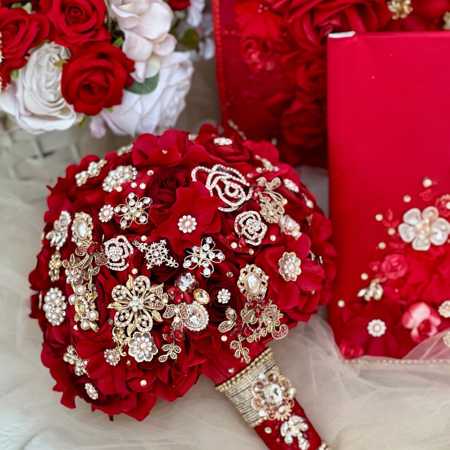 Red/Gold Quince Bouquet