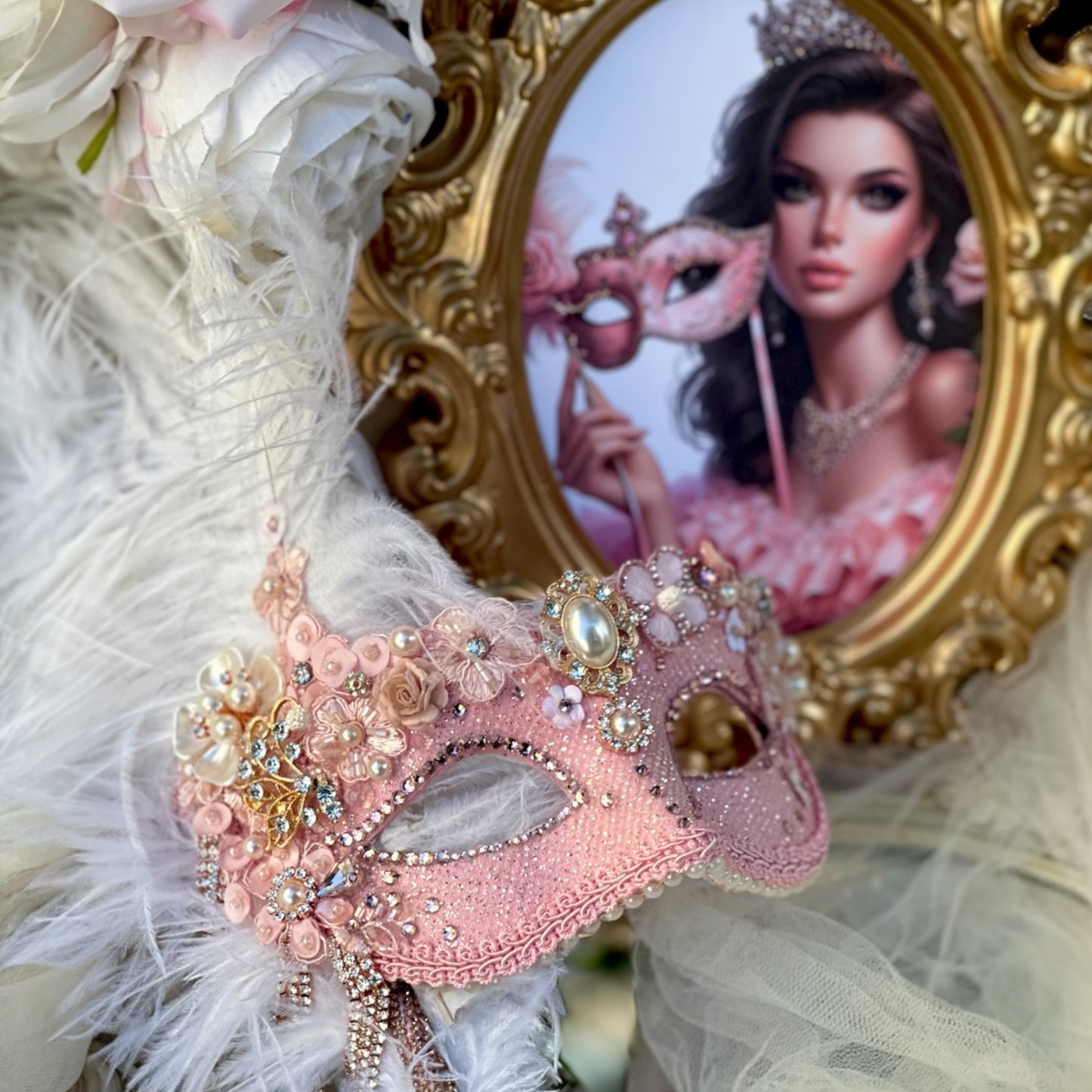 Masquerade pink/ gold mask