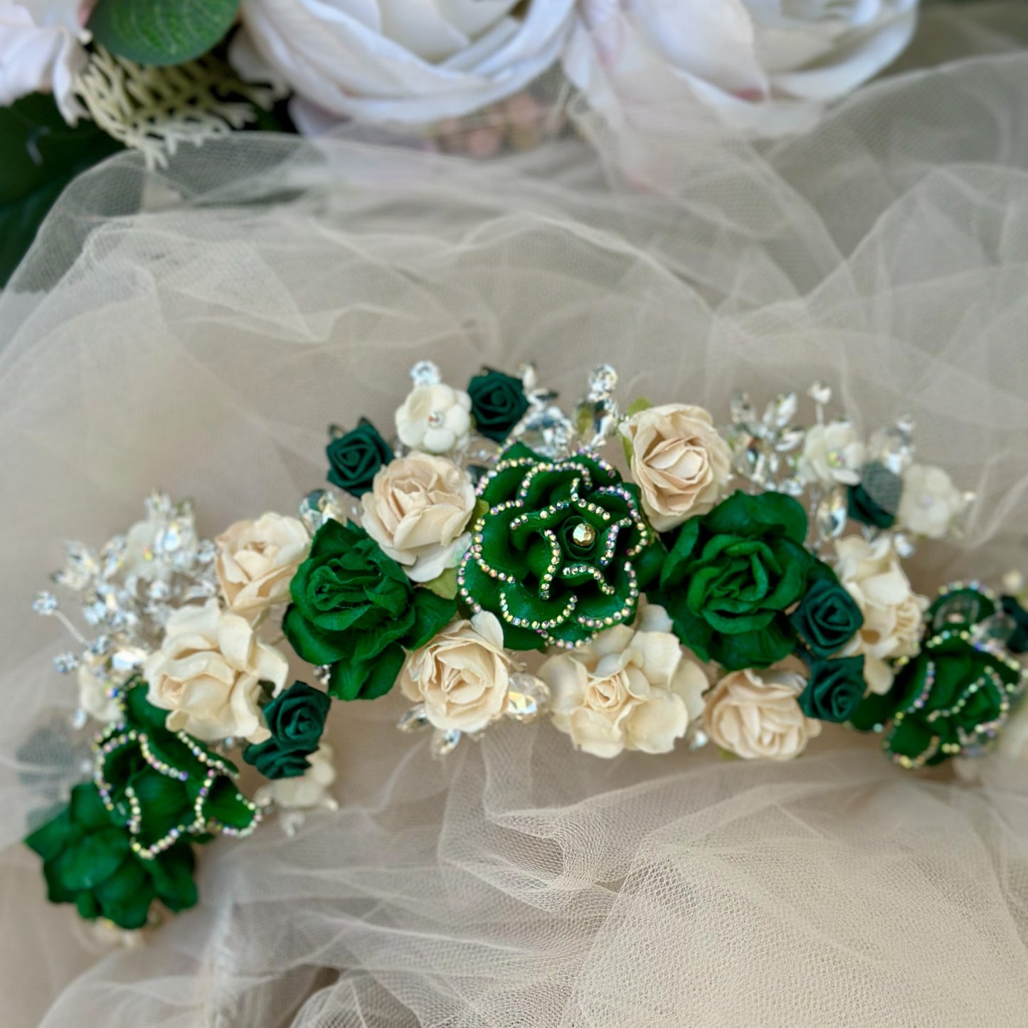 Emerald Green/ Gold flower crown
