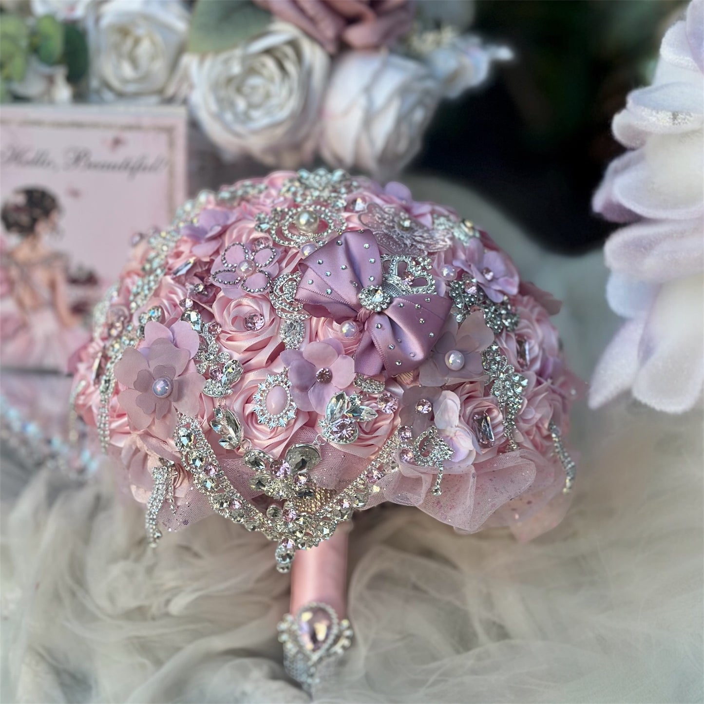 Pink Crystal Embellished Bouquet – Elegant Quince & Bridal Bouquet