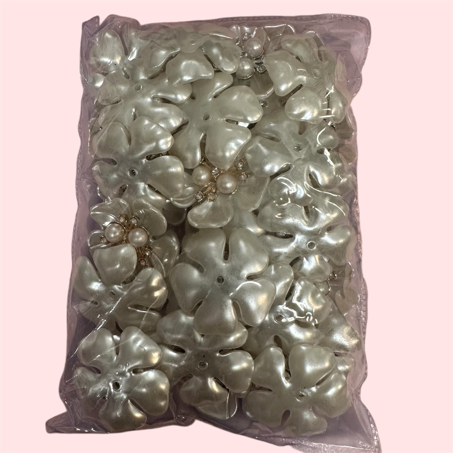 Plastic Pearl Flower Embellishments – 1.5” | 35 pcs