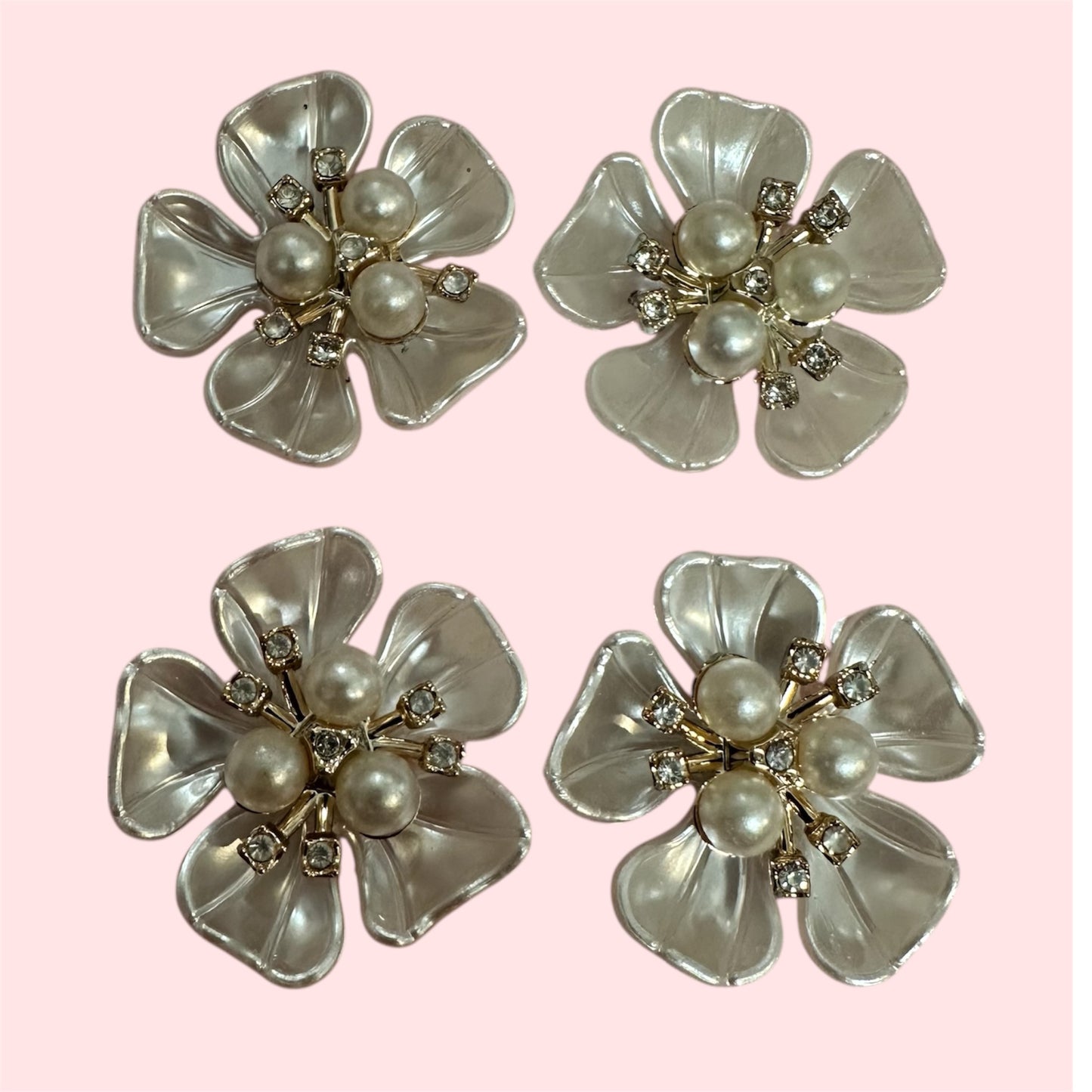 Plastic Pearl Flower Embellishments – 1.5” | 35 pcs